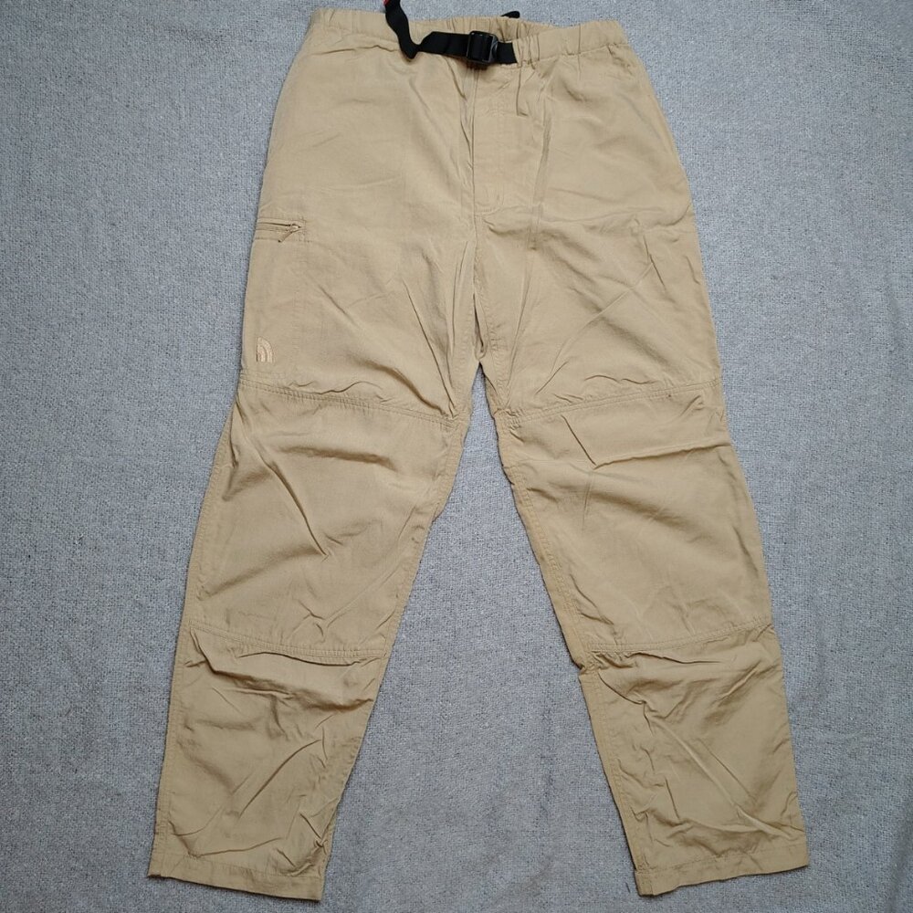 The North Face Pants Size Medium Khaki Belted Nylon Double Knee Hiking Vintage